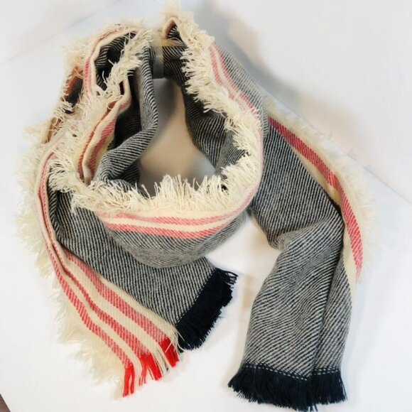 Merona Fringe Blanket Scarf With Red & Black Stripes 100% Acrylic One Size - Picture 1 of 3